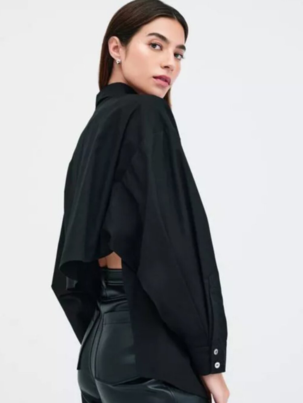 NWT Marcella NYC Ezra Button Up Cropped Back Oversized Minimalist Shirt Top $125